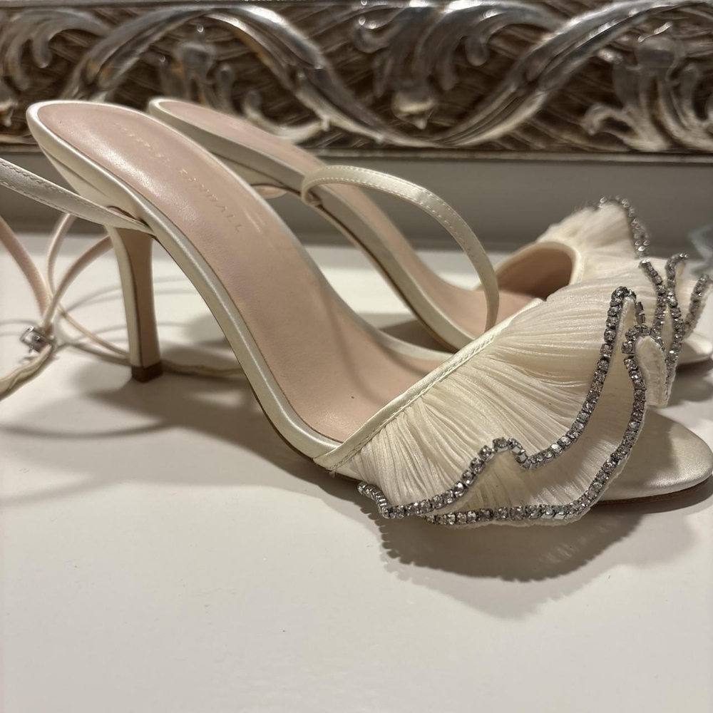 Ivory Ruffle Crystal Strap Slingback Heels - Picture 2 of 3